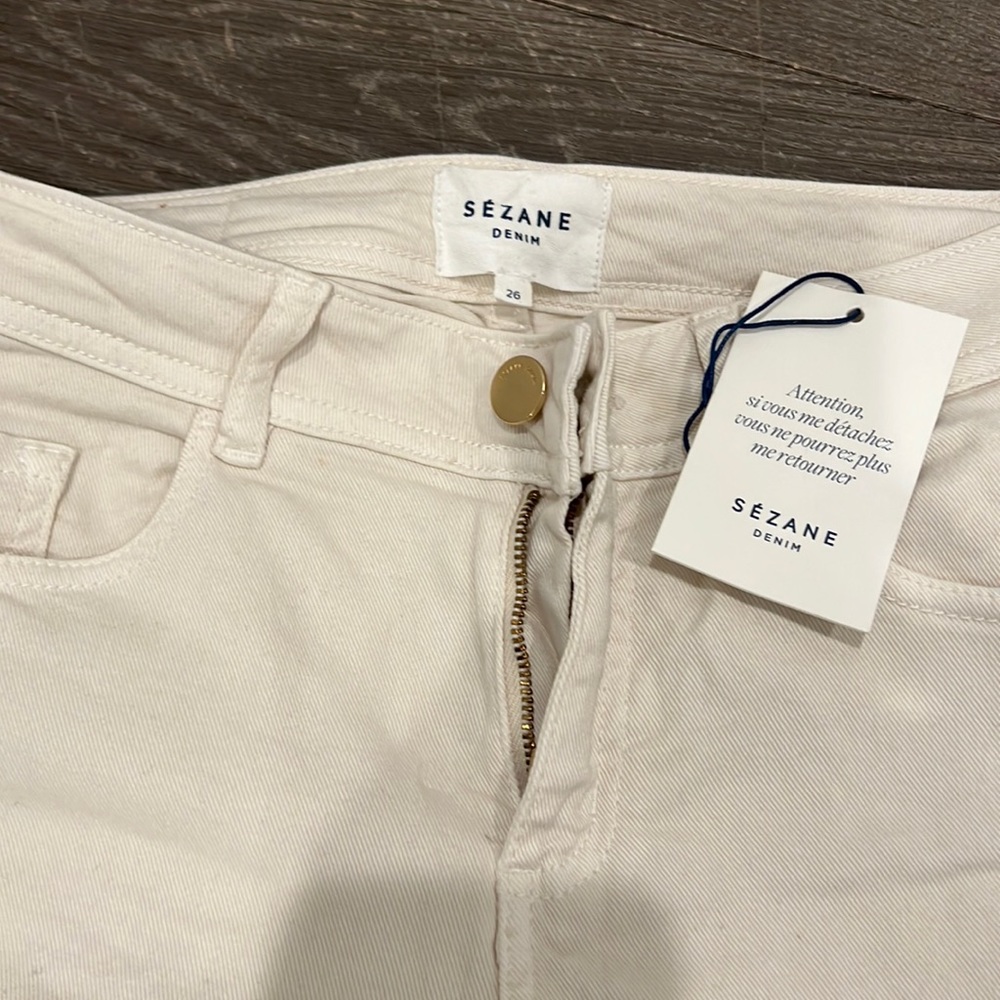 Sézane perfect slim jeans, denim, ecru, sz 26, 25